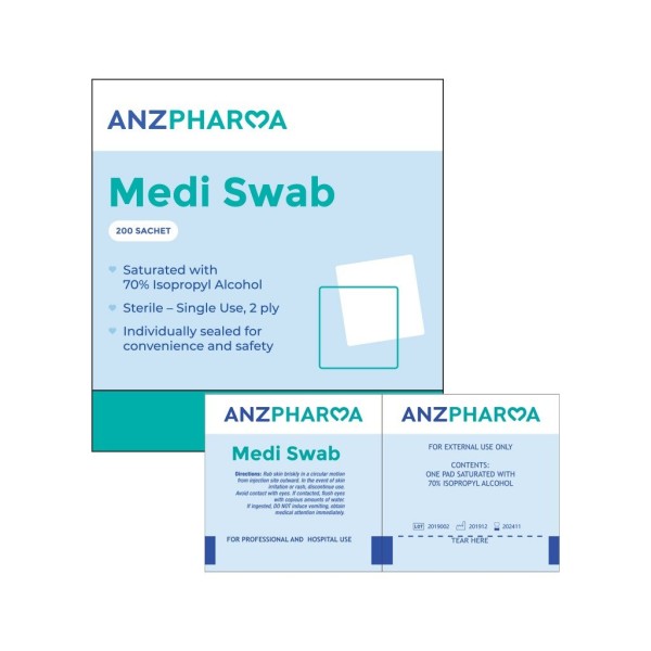 ANZ Pharma Alcohol Medi Swab 200s