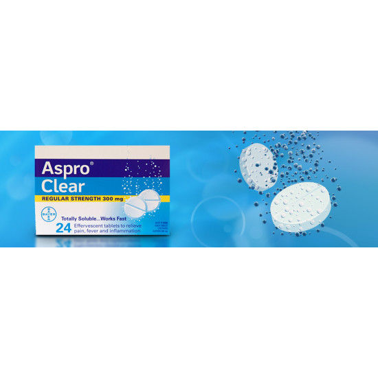 Aspro Clear Soluble Aspirin 300mg 24 Effervescent Tablets