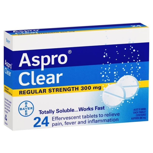 Aspro Clear Soluble Aspirin 300mg 24 Effervescent Tablets
