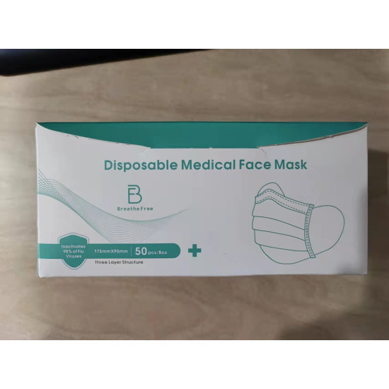 Breathe Free Disposable 3-ply Medical Surgical Face Mask 50 Pieces