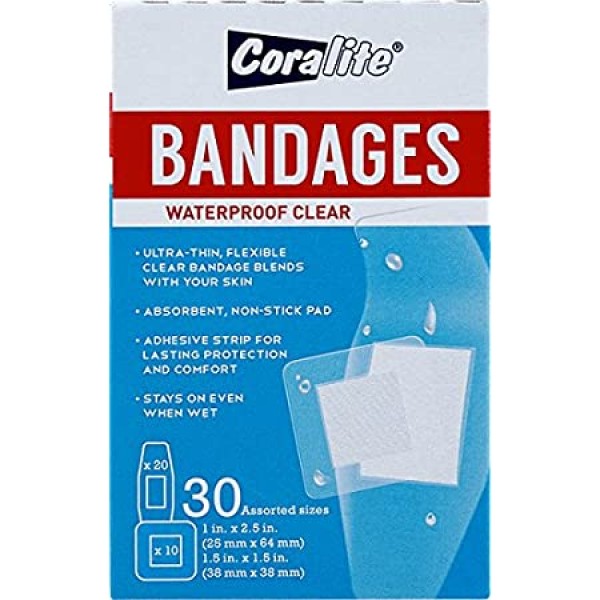 Coralite Bandage Waterproof Assorted Clear Plasters 30 Pieces