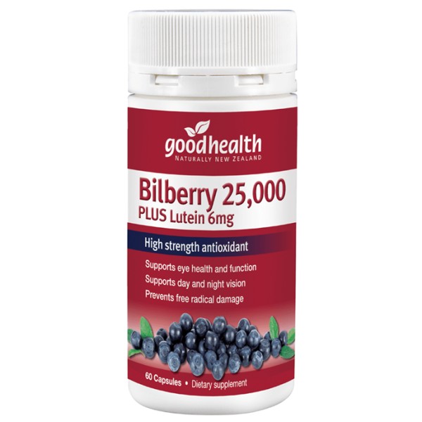 Good Health Bilberry 25,000mg Plus Lutein 6mg 60 Capsules