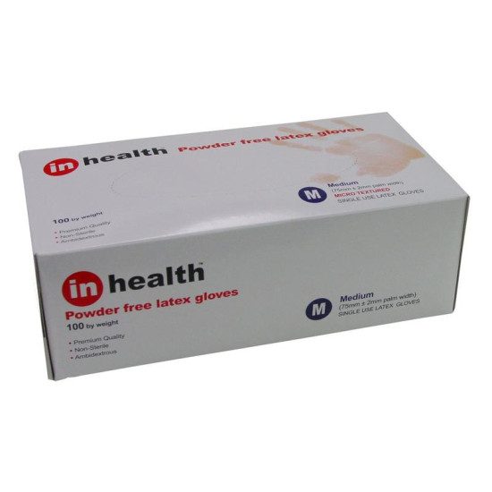 In Health Latex Gloves Powder Free Medium Size 100s