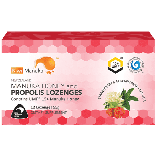 Kiwi Manuka Honey 12 Lozenges - Strawberry & Elderflower