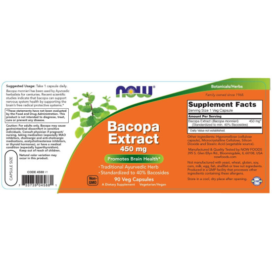 Now Foods Bacopa Extract 450mg 90 Capsules