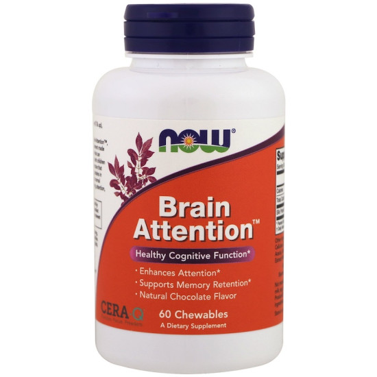 Now Foods Brain Attention Natural Chocolate Flavour 60 Chewables