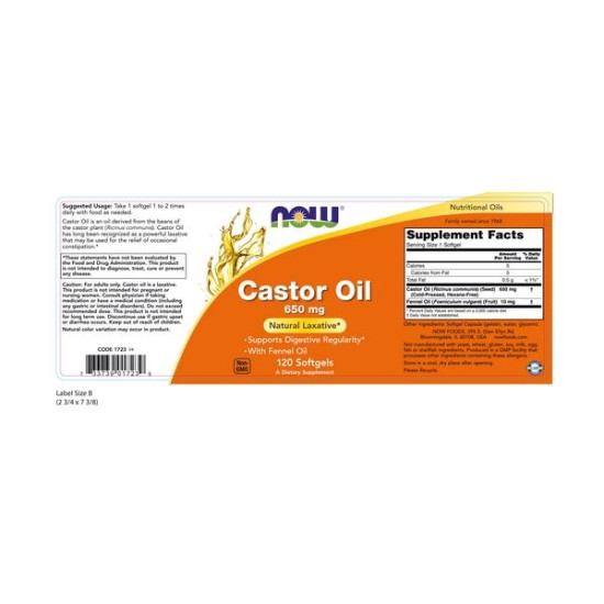 Now Foods Castor Oil 650mg 120 Softgels