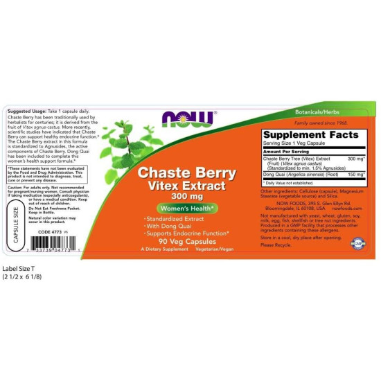 Now Foods Chaste Berry Vitex Extract 300mg 90 Capsules