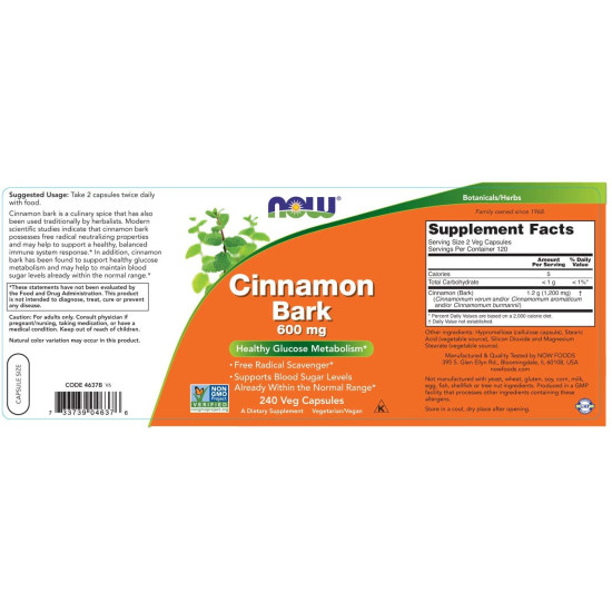 Cinnamon Bark 600mg - Healthy Glucose Metabolism