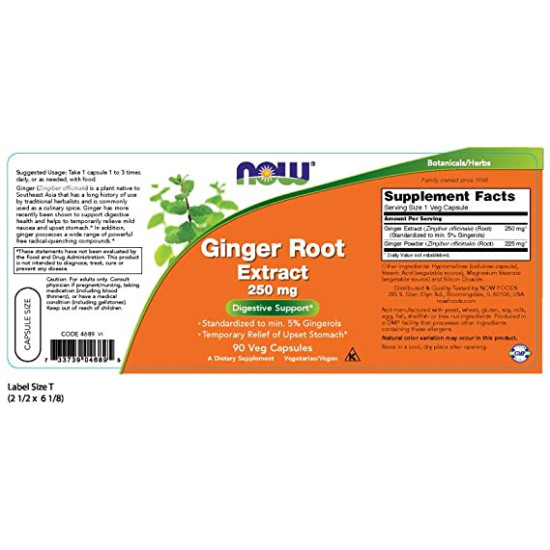 Now Foods Ginger Root Extract 250mg 90 Capsules