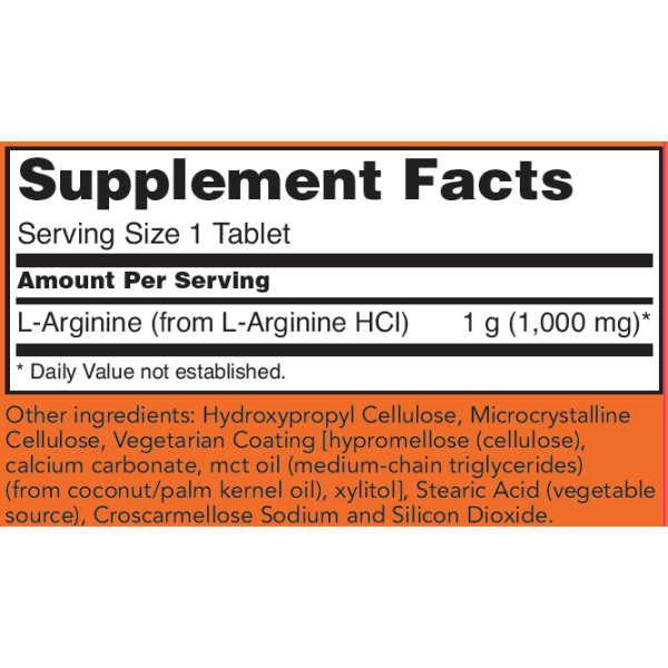 Now Foods L-Arginine Double Strength 1000mg 120 Tablets