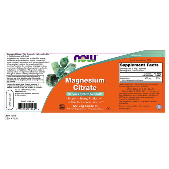 Now Foods Magnesium Citrate 120 Capsules