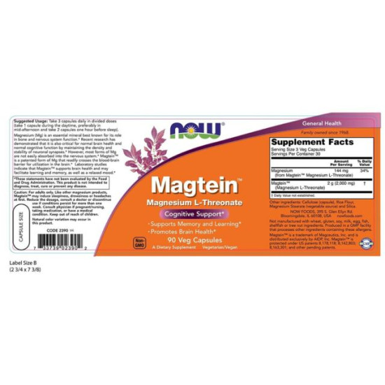 Now Foods Magtein Magnesium L-Threonate 90 Capsules