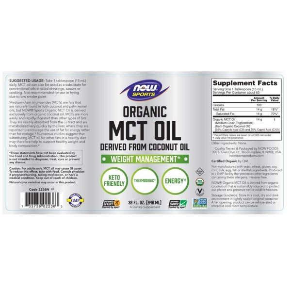 Now Foods MCT Oil Organic Derived From Coconut Oil 473ml