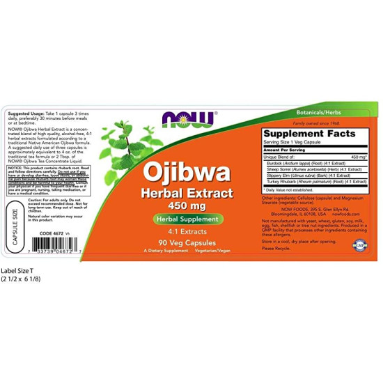 Now Foods Ojibwa Herbal Extract 450mg 90 Capsules