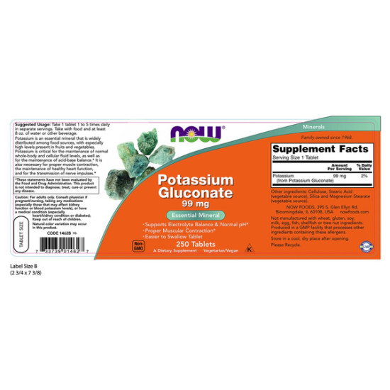 Now Foods Potassium Gluconate 99mg 100 Tablets