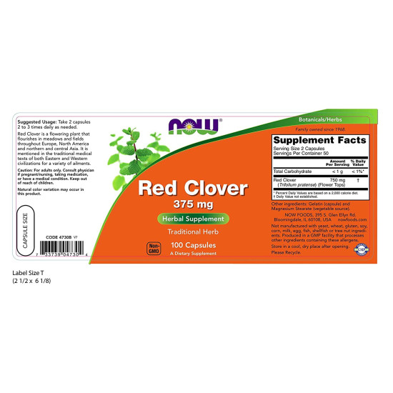 Now Foods Red Clover 375mg 100 Capsules