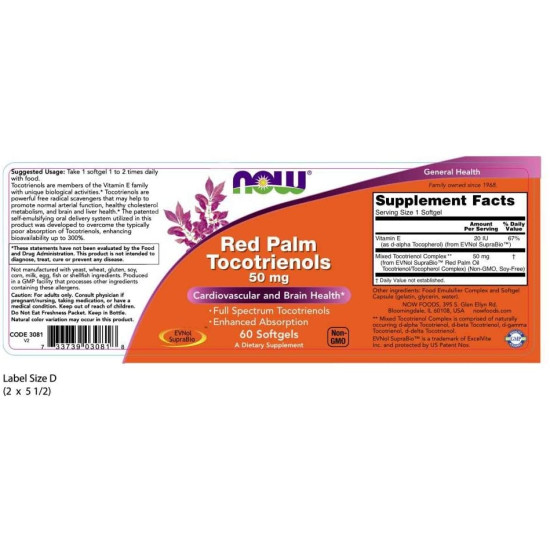 Now Foods Red Palm Tocotrienols 50mg 60 Softgels