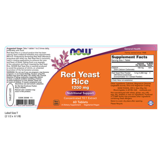 Now Foods Red Yeast Rice 1200mg 60 Tablets