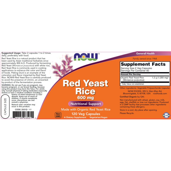 Now Foods Red Yeast Rice 600mg 120 Capsules