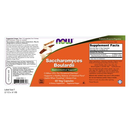 Now Foods Saccharomyces Boulardii 60 Capsules