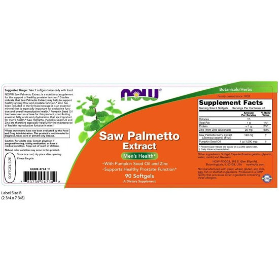 Now Foods Saw Palmetto Extract 80mg 90 Softgels