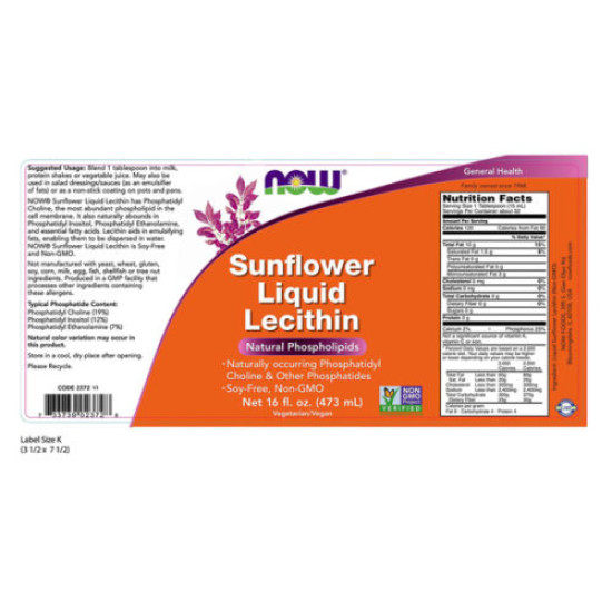 Now Foods Sunflower Liquid Lecithin 473ml