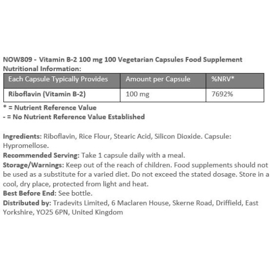 Vitamin B2 Riboflavin 100mg - Energy Production