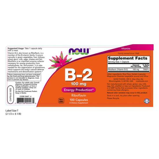 Vitamin B2 Riboflavin 100mg - Energy Production