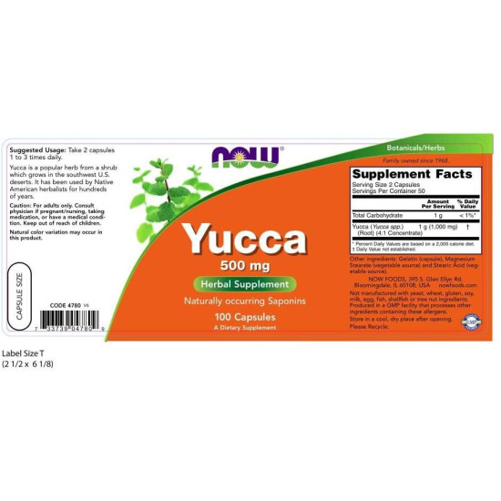 Now Foods Yucca 500mg 100 Capsules