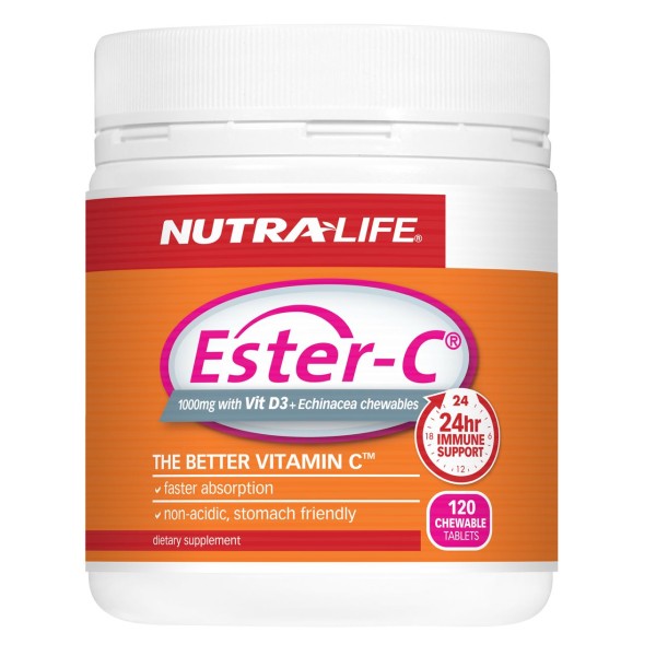 Nutralife Ester C 1000mg with Vitamin D3 + Echinacea Chewables 120 Tablets