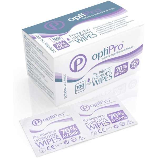 OptiPro 70% Alcohol Pre-injection Isopropyl Swabs 100 Packets