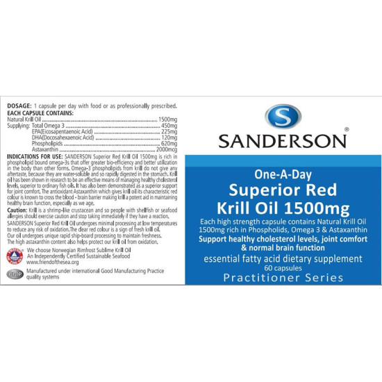 Sanderson Superior Red Krill Oil 1500mg 60 Capsules