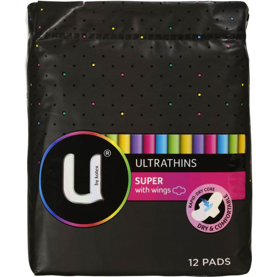 U By Kotex Ultrathins Pads Super Wings 12pk