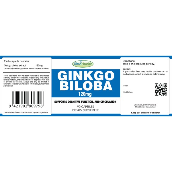 Ultra Health Ginkgo Biloba 120mg 90 Capsules