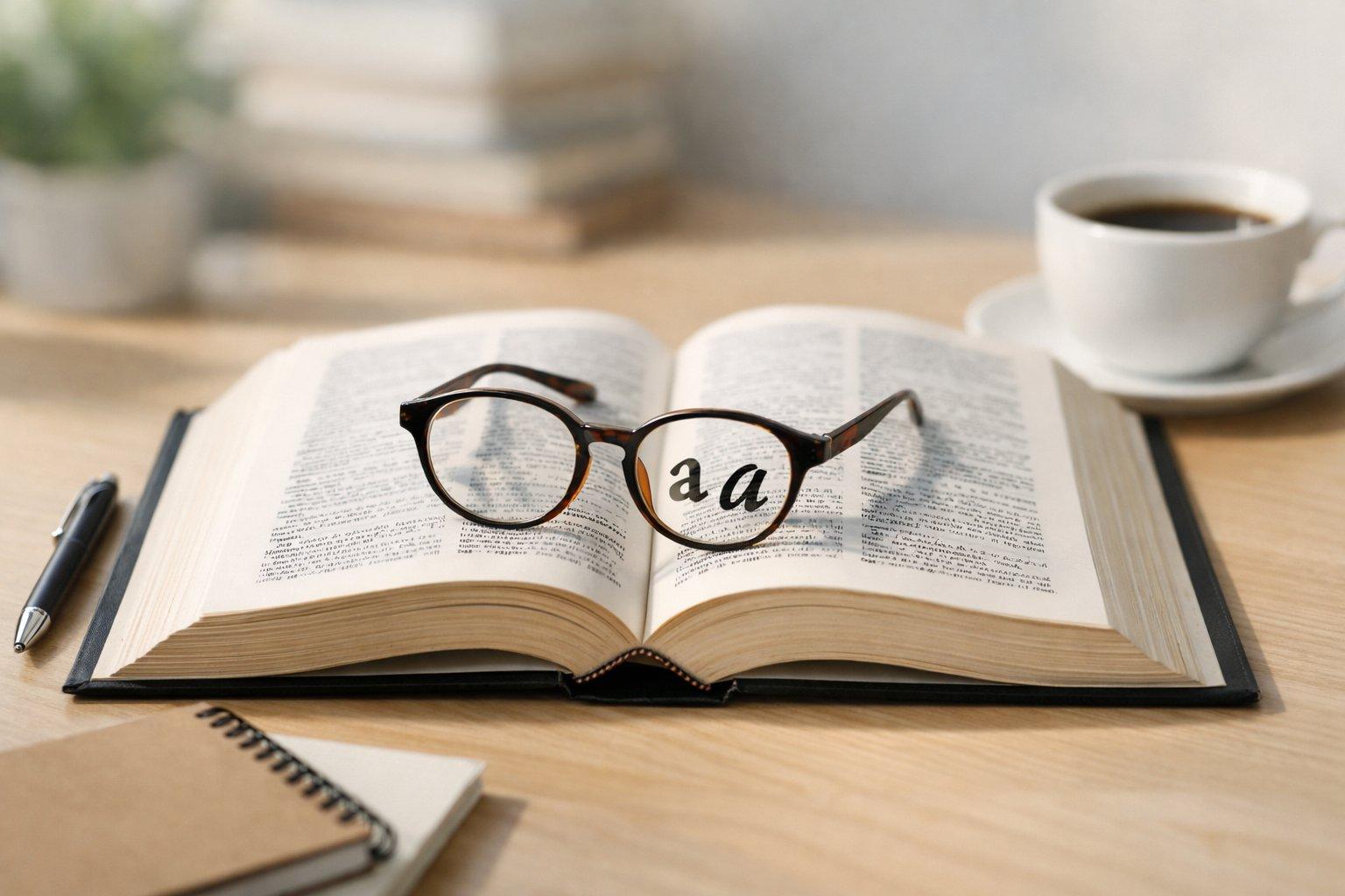 Reading glasses resting on an open book