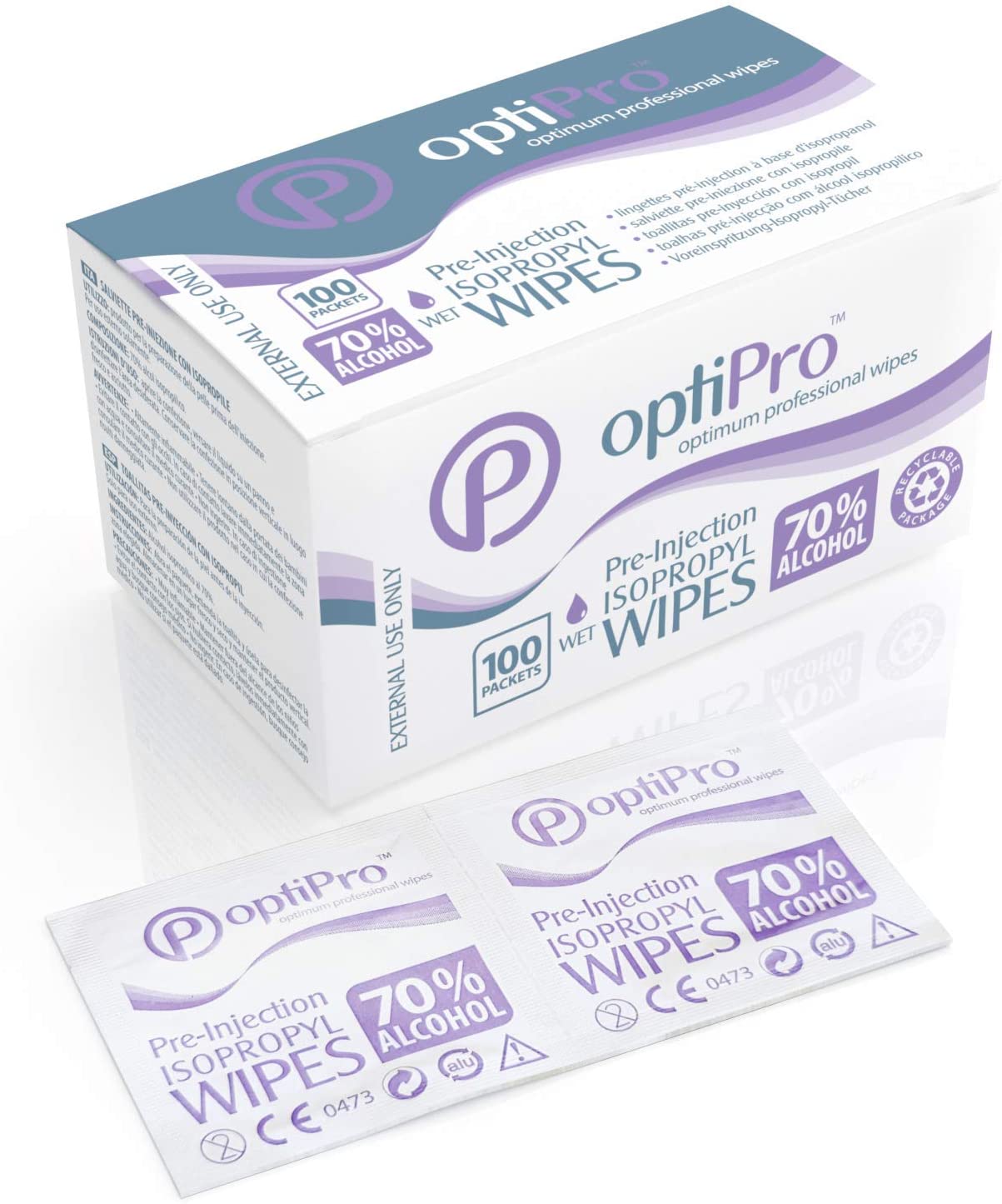 OptiPro 70% Alcohol Pre-injection Isopropyl Swabs 100 Packets