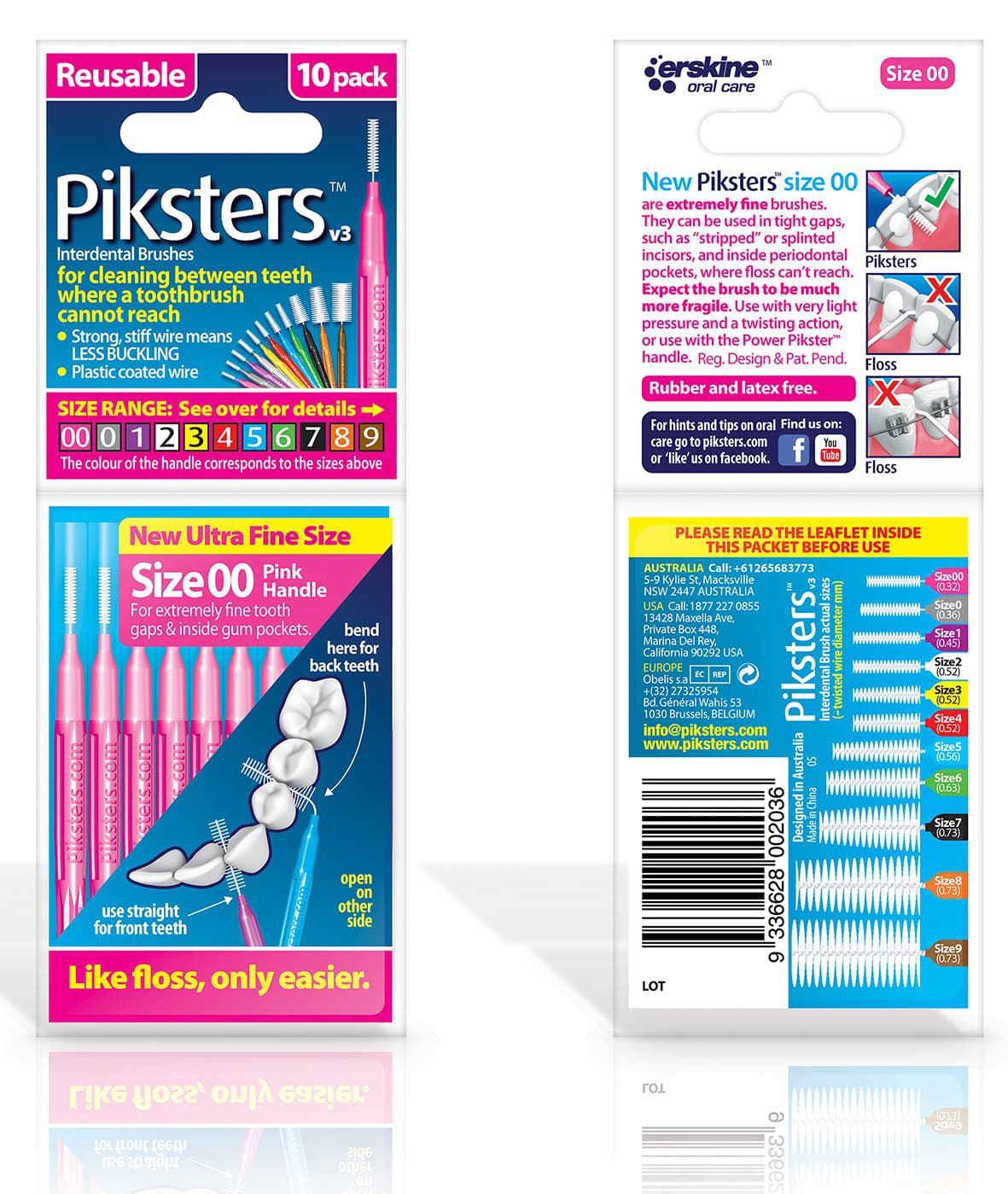 Piksters Interdental Toothbrushes - Size 00 Pink (10 brushes per pack)