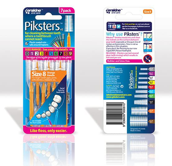 Piksters Interdental Toothbrushes - Size 8 Orange (10 brushes per pack)
